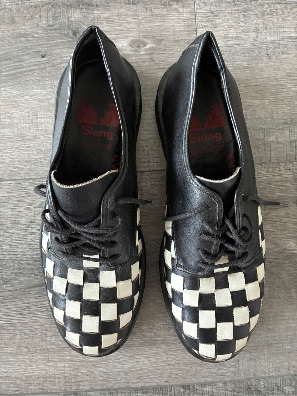 Black & White Checkerboard Leather Derby Shoes